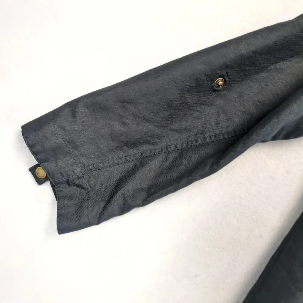 Coldwater Creek Black Linen Cotton Peacoat Jacket Women's 16 Snap Close Roll Tab